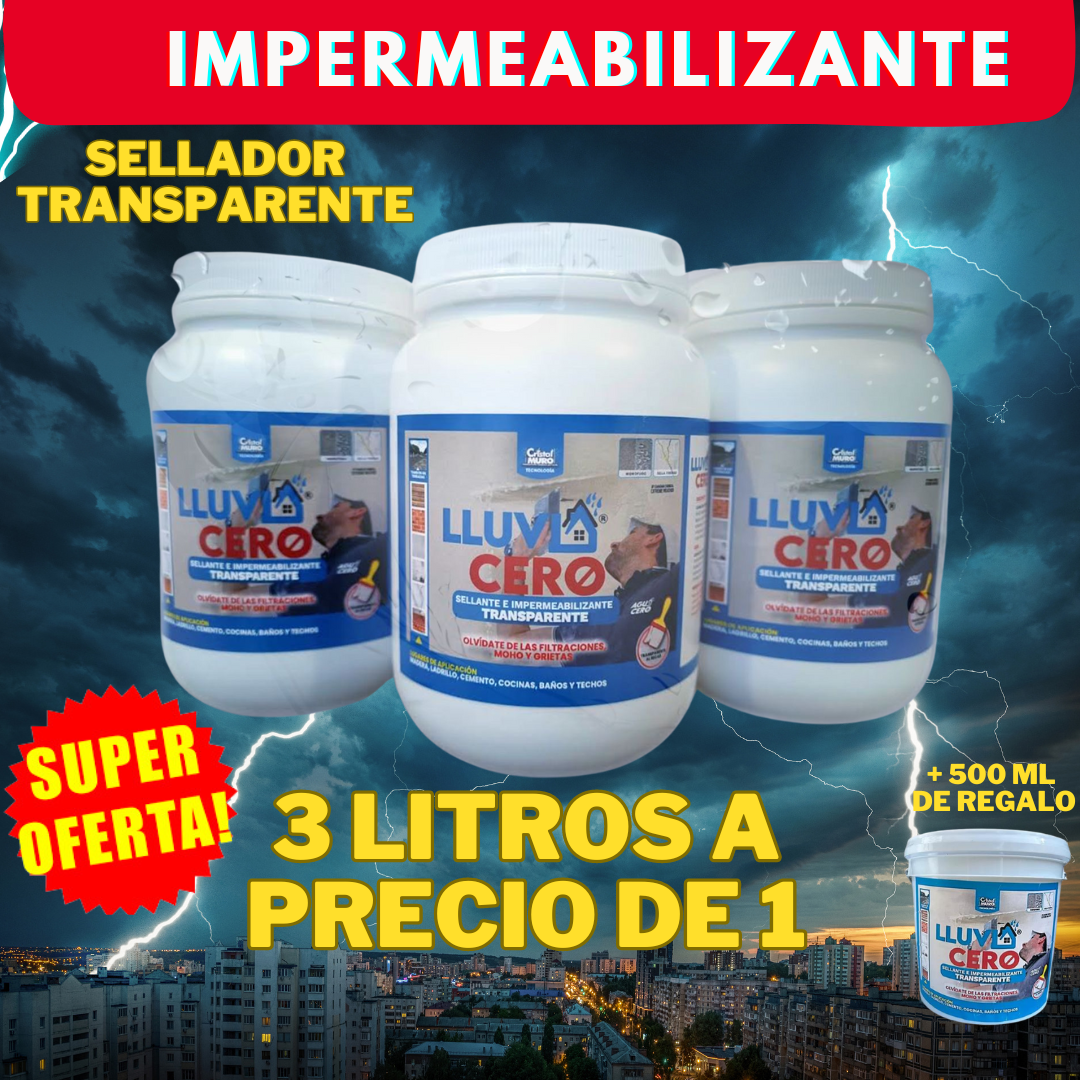 IMPERMEABILIZANTE SELLADOR LLUVIA CERO PAQ 3 X 1 DE 1 L🌂manten tu hogar seco y seguro sin complicaciones!